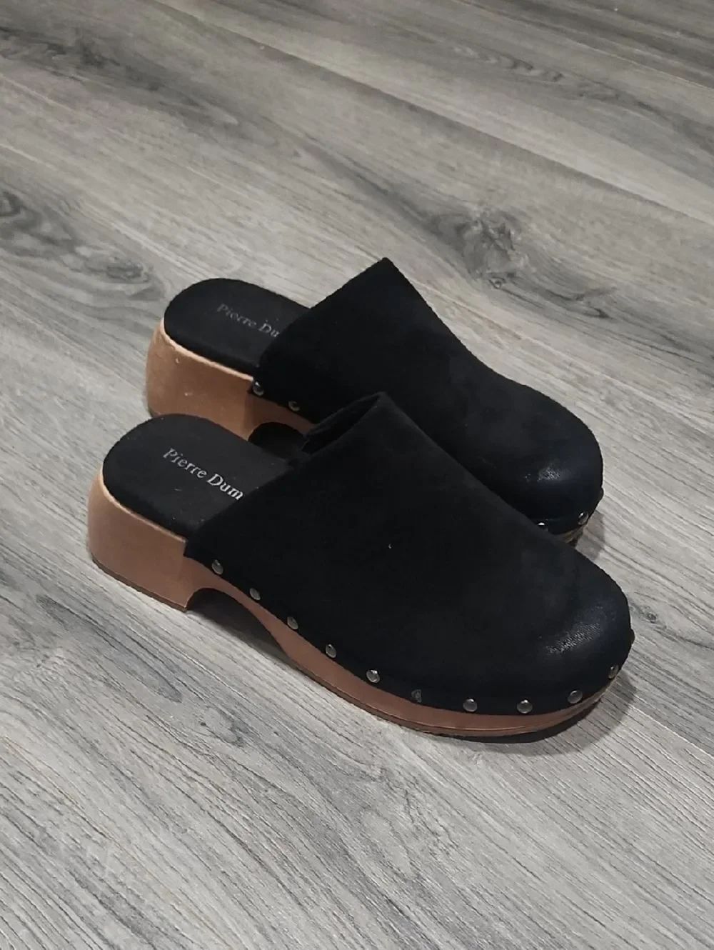 Pierre Dumas Black Faux Suede Jada 2 Platform Clogs